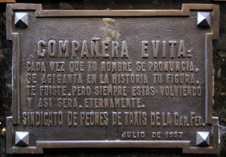 Recoleta Cemetery, Buenos Aires, Eva Perón plaque