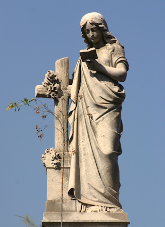 statue, Bible, reading, cross