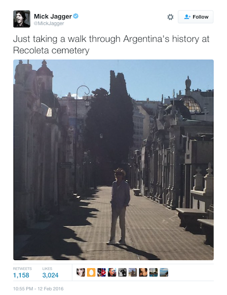 Recoleta Cemetery, Buenos Aires, Mick Jagger